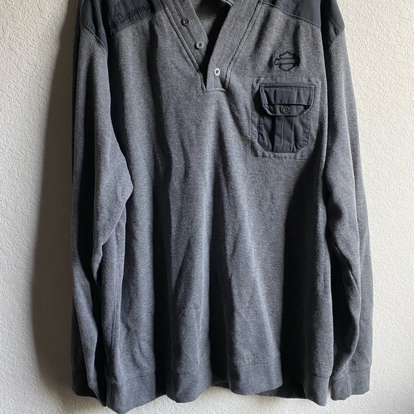 Harley Davidson Gray and Black Henley Long Sleeve 3 Button Pullover Sweater 2XL - Picture 11 of 16